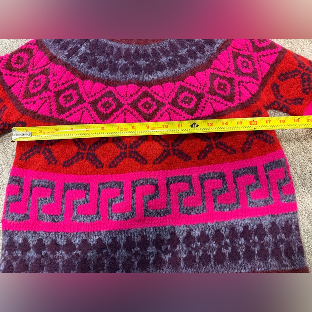SAYLOR Mock Neck Fair Isle Colorblock Sweater Bold Pink Purple Knit - Picture 6 of 7